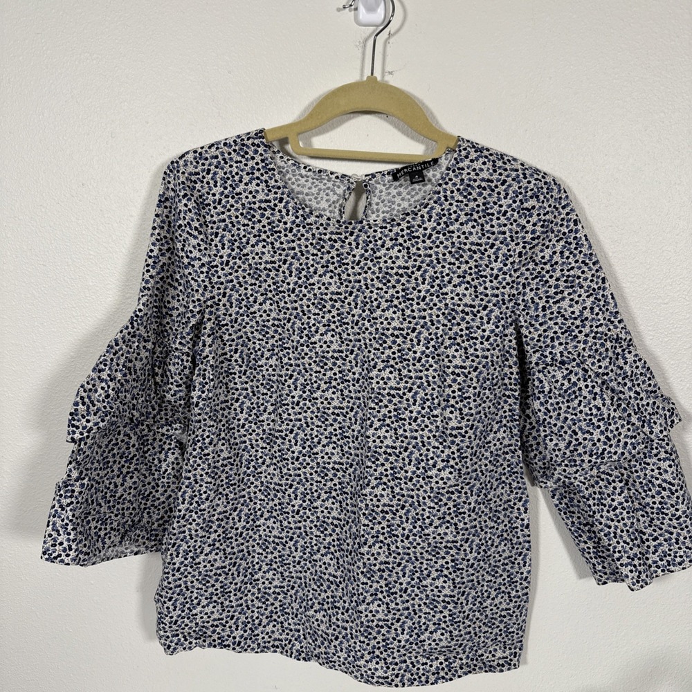 J Crew Mercantile Blouse Puff‎ Sleeves 3/4 Size 4 C2